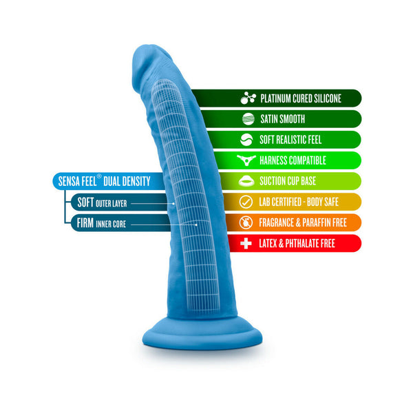 7.5 in. Silicone Dual Density Dildo Neon Blue