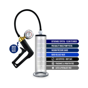Blush Performance VX7 Vacuum Penis Pump with Brass Trigger & Pressure Gauge Clear