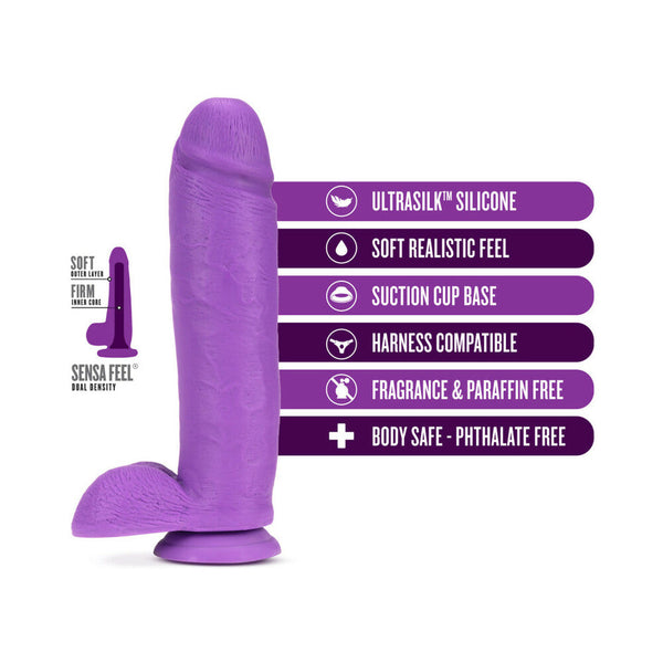 Blush Neo Elite 10 in. Silicone Dual Density Dildo with Balls & Suction Cup Neon Purple