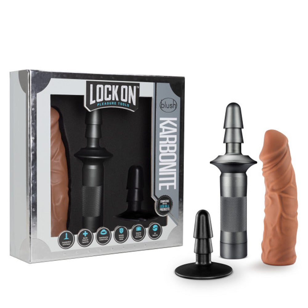 Lock On Karbonite Dildo With Handle Mocha