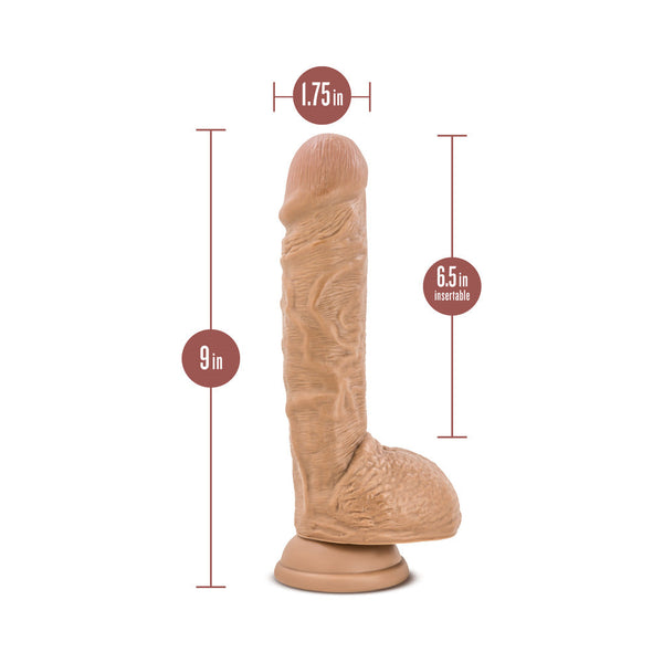 Big Billy 9 in. Posable Dual Density Dildo with Balls & Suction Cup Tan
